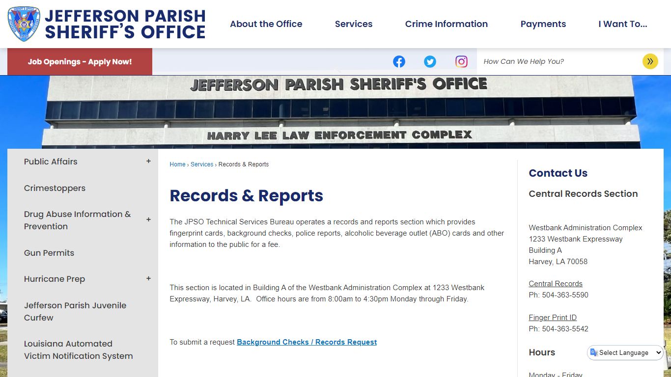 Records & Reports | Jefferson Parish Sheriff, LA - Official Website - JPSO